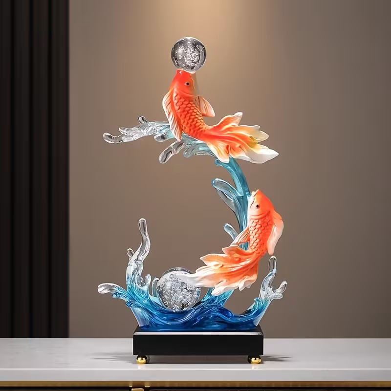 Crystal Ball Fish Decor Statue